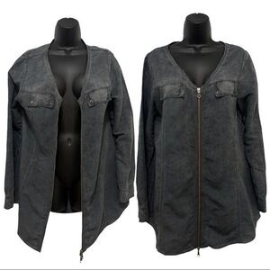 Soft Surrounding Gray Linen Blend Shirt Jacket Shacket Lagenlook Tunic Size SM